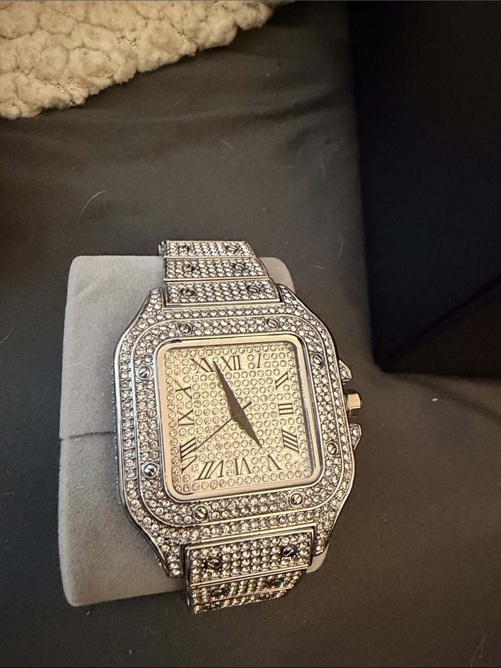 Men's or women Silver Crystal Pavé Stainless Steel Watch